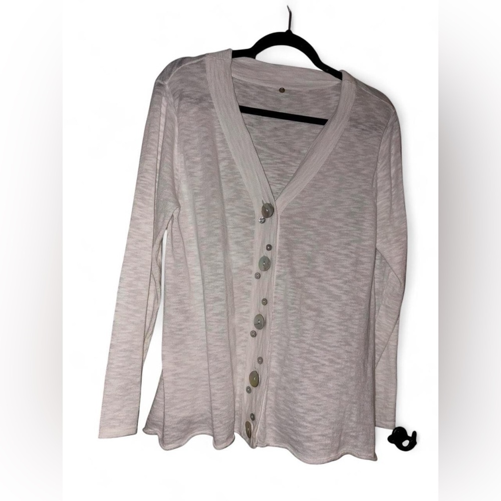 Haiku White 100% cotton lightweight, textured V-neck abstract button cardigan